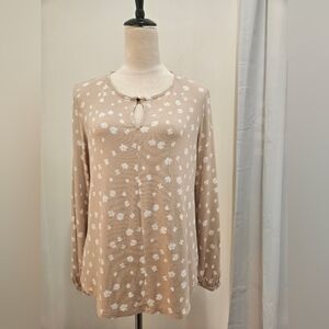 Liz Claiborne Women’s Beige Floral Long Sleeve Blouse PL Petite Large